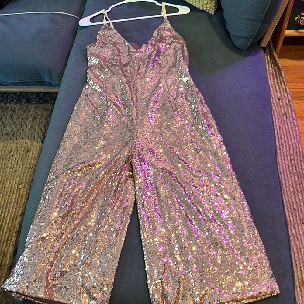 Gold Sequin Wide Leg Capri Jumpsuit